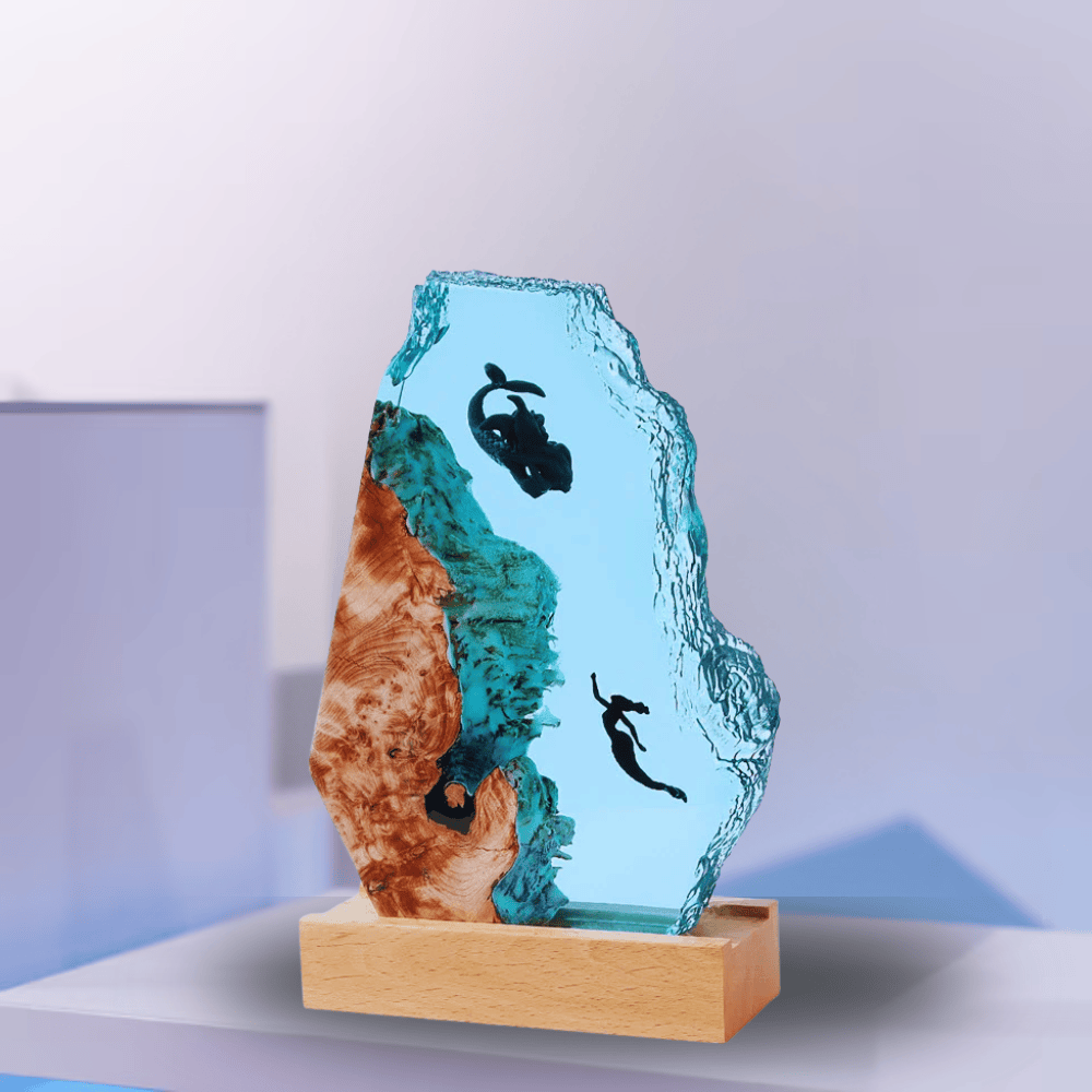 Wooden Polygon Desk Decor Epoxy Lamp with LED