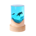 Cylindrical Wooden Epoxy Decor Lamp, Ocean Motifs