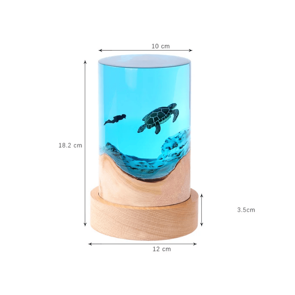 Cylindrical Wooden Epoxy Decor Lamp, Ocean Motifs