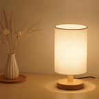 Wooden Bedside Decor Lamp with Cylindrical Fabric Shade