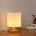 Wooden Bedside Decor Lamp, Square Fabric Shade