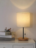 Modern Wood Base Bedside Lam With Linen Fabric Shade