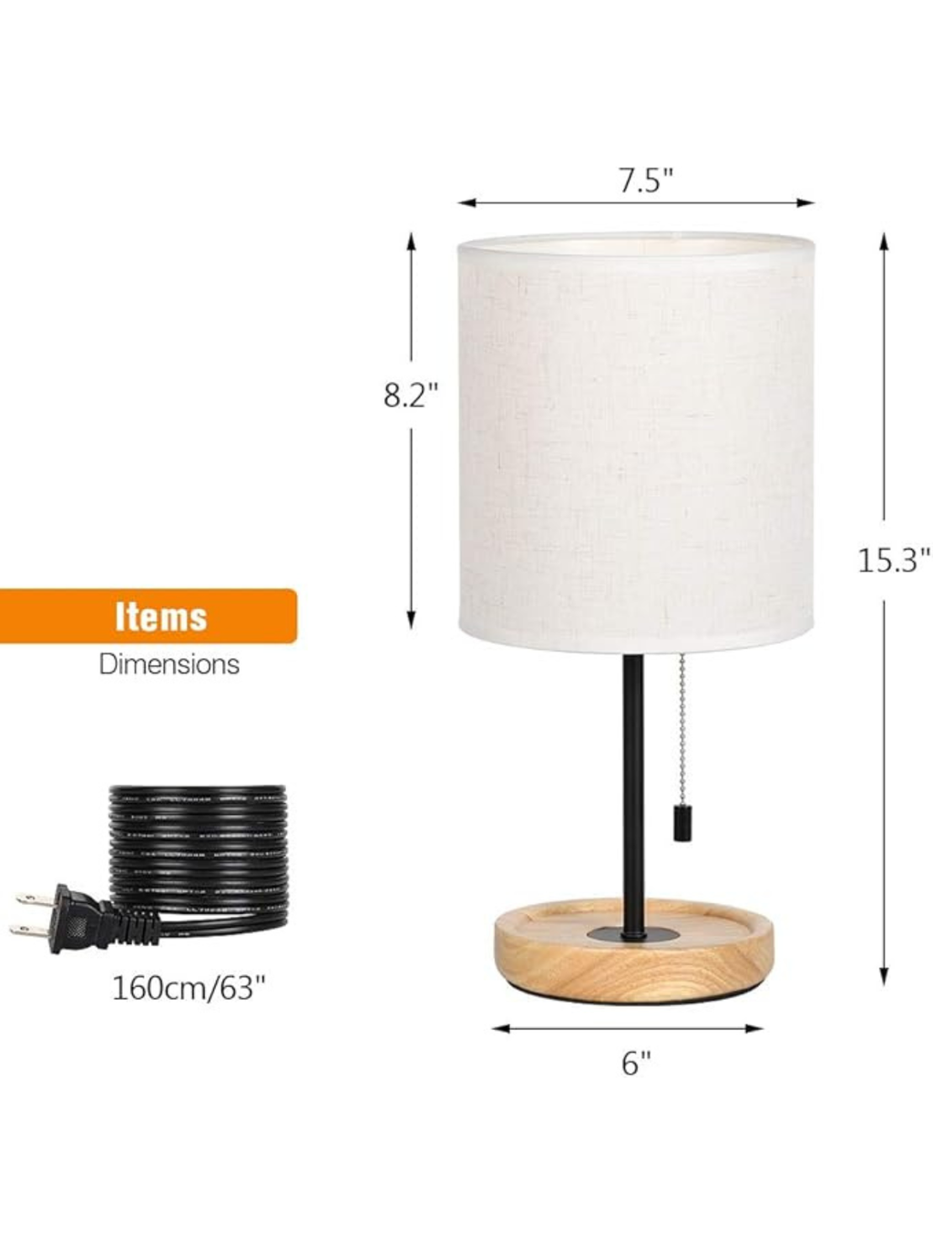 Modern Wood Base Bedside Lam With Linen Fabric Shade