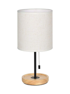 Modern Wood Base Bedside Lam With Linen Fabric Shade