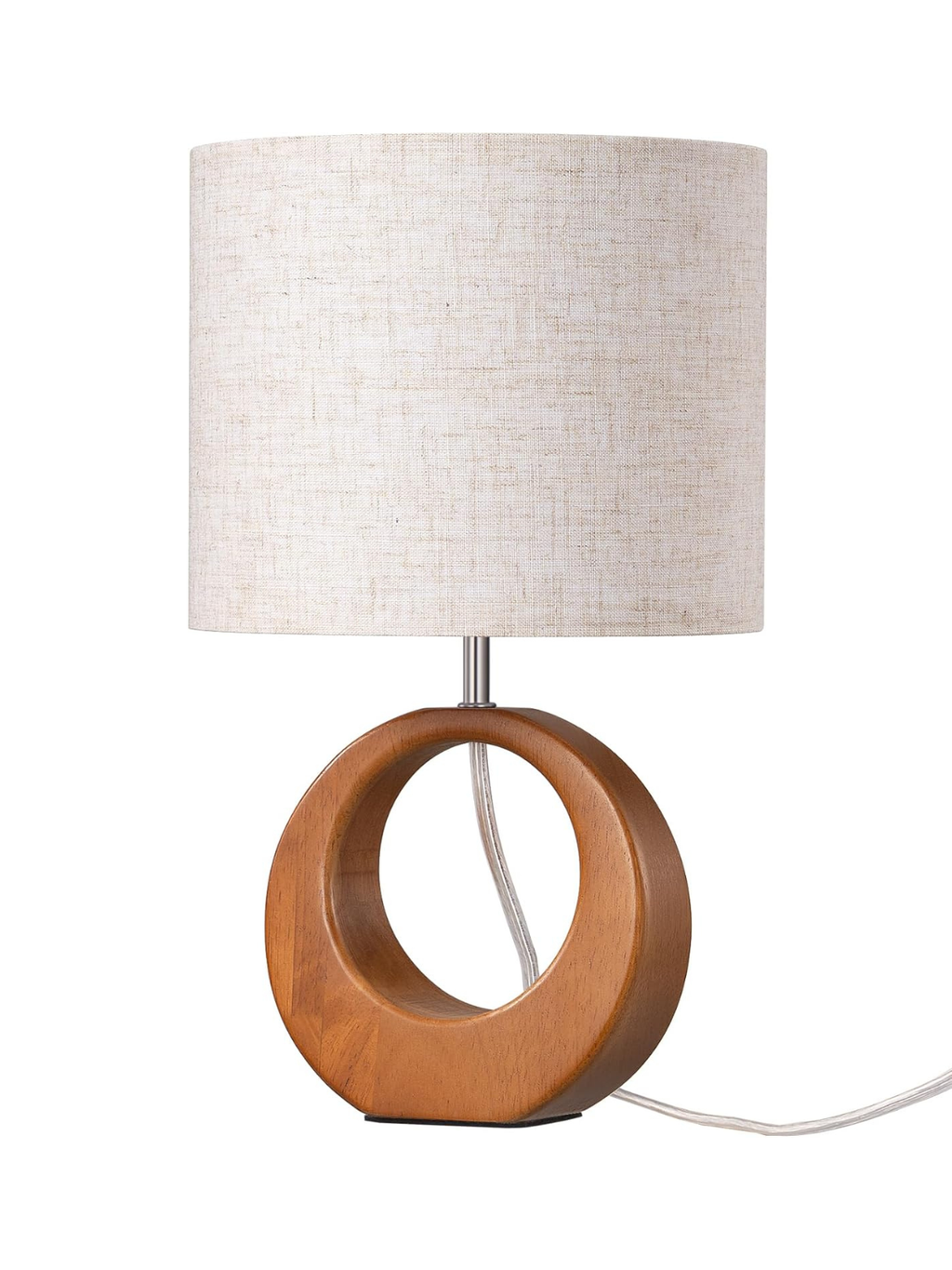 Minimalist Solid Wood Bedside Lamp With Beige Linen Shade