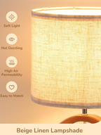 Minimalist Solid Wood Bedside Lamp With Beige Linen Shade