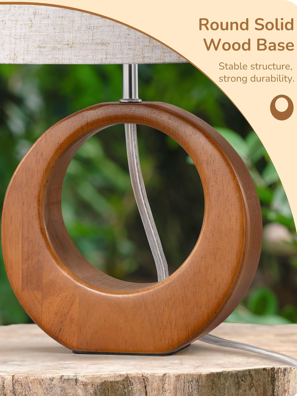 Minimalist Solid Wood Bedside Lamp With Beige Linen Shade