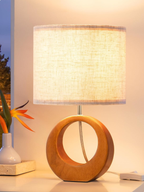 Minimalist Solid Wood Bedside Lamp With Beige Linen Shade