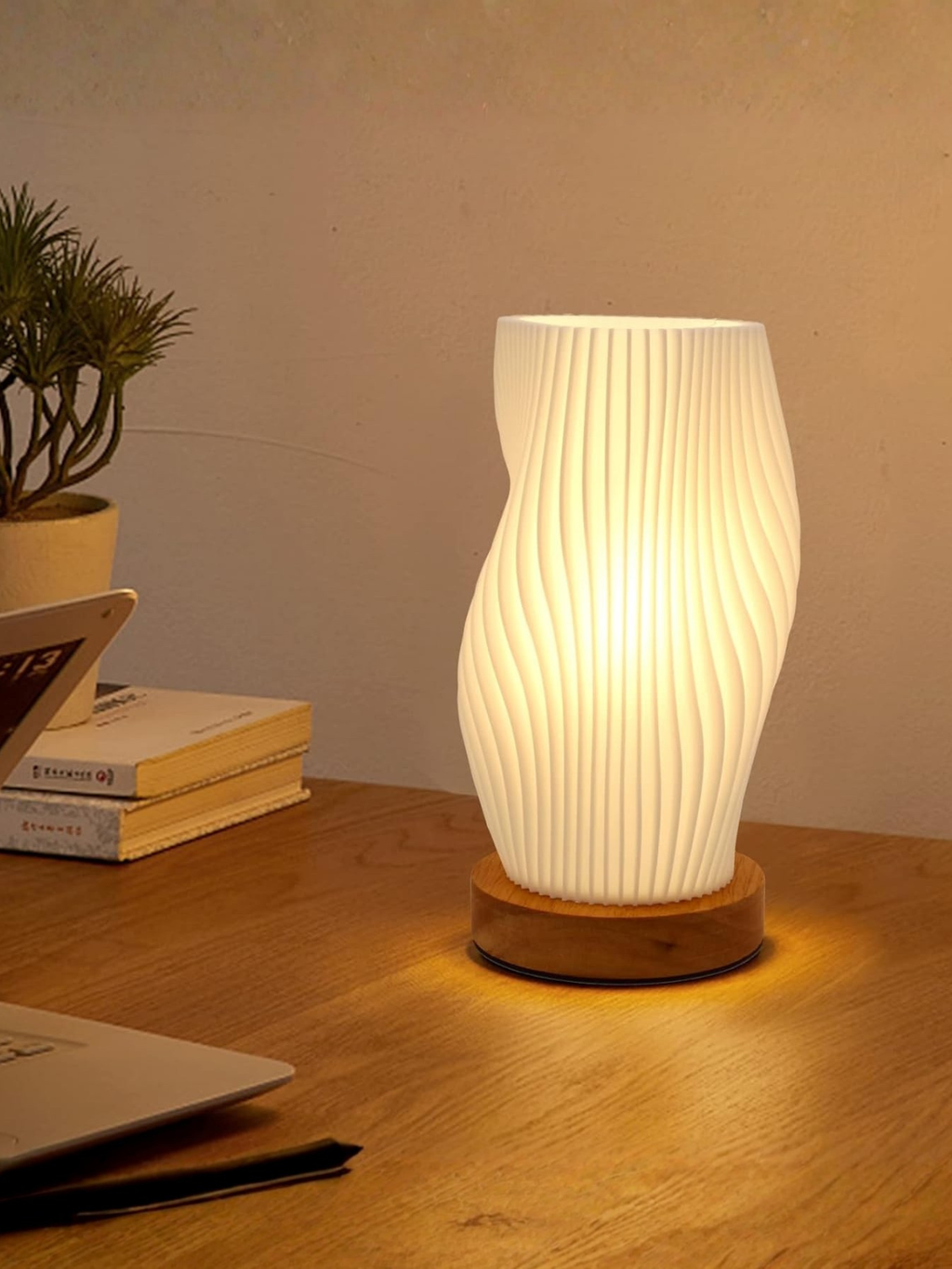 Mini Vintage Striped Spiral Wave Night Light Wood Lamp