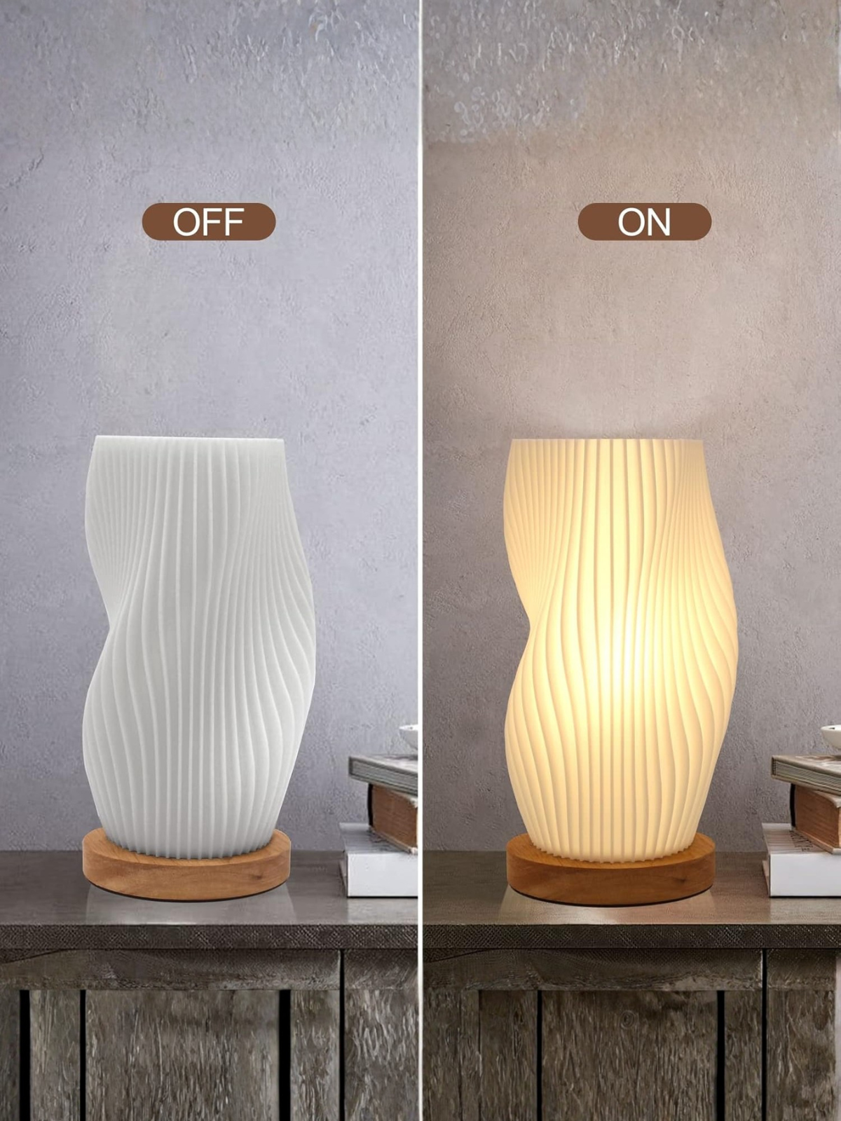 Mini Vintage Striped Spiral Wave Night Light Wood Lamp