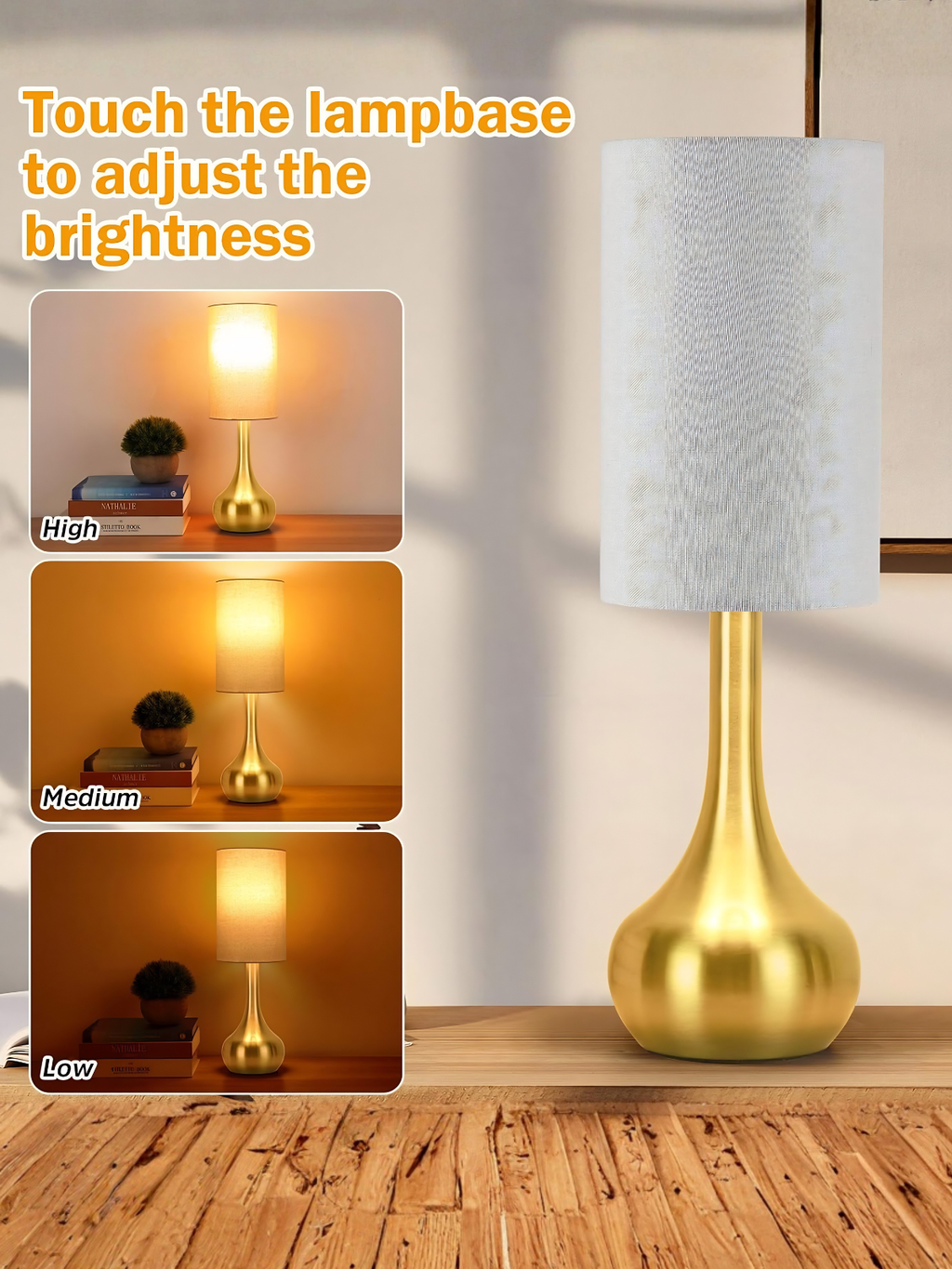 Elegant Gold Touch Control Bedside Lamp With LED Bulb