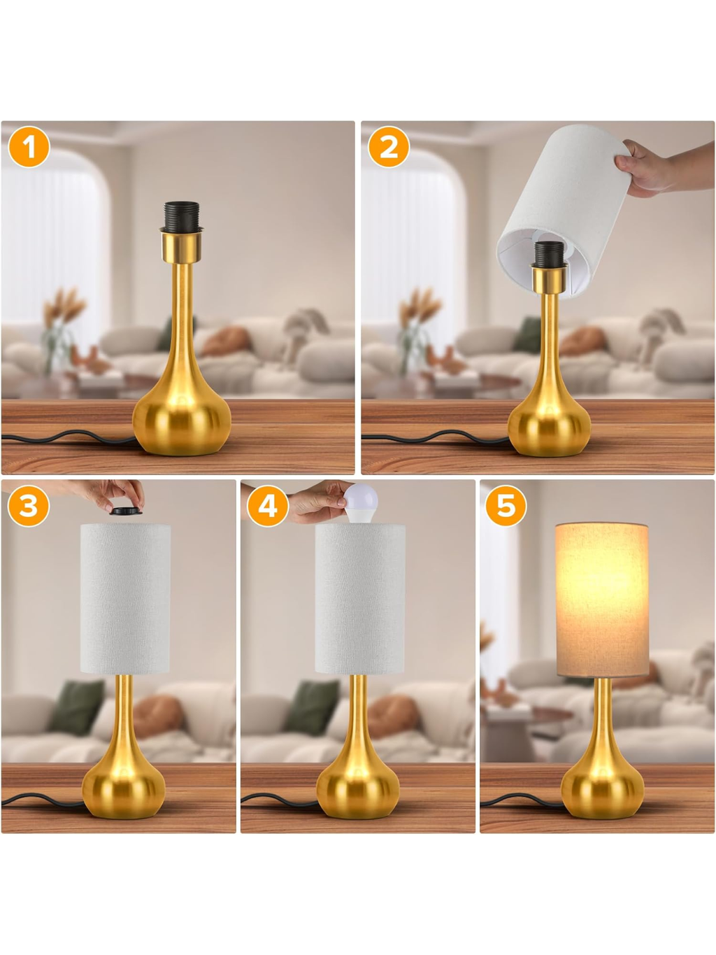 Elegant Gold Touch Control Bedside Lamp With LED Bulb