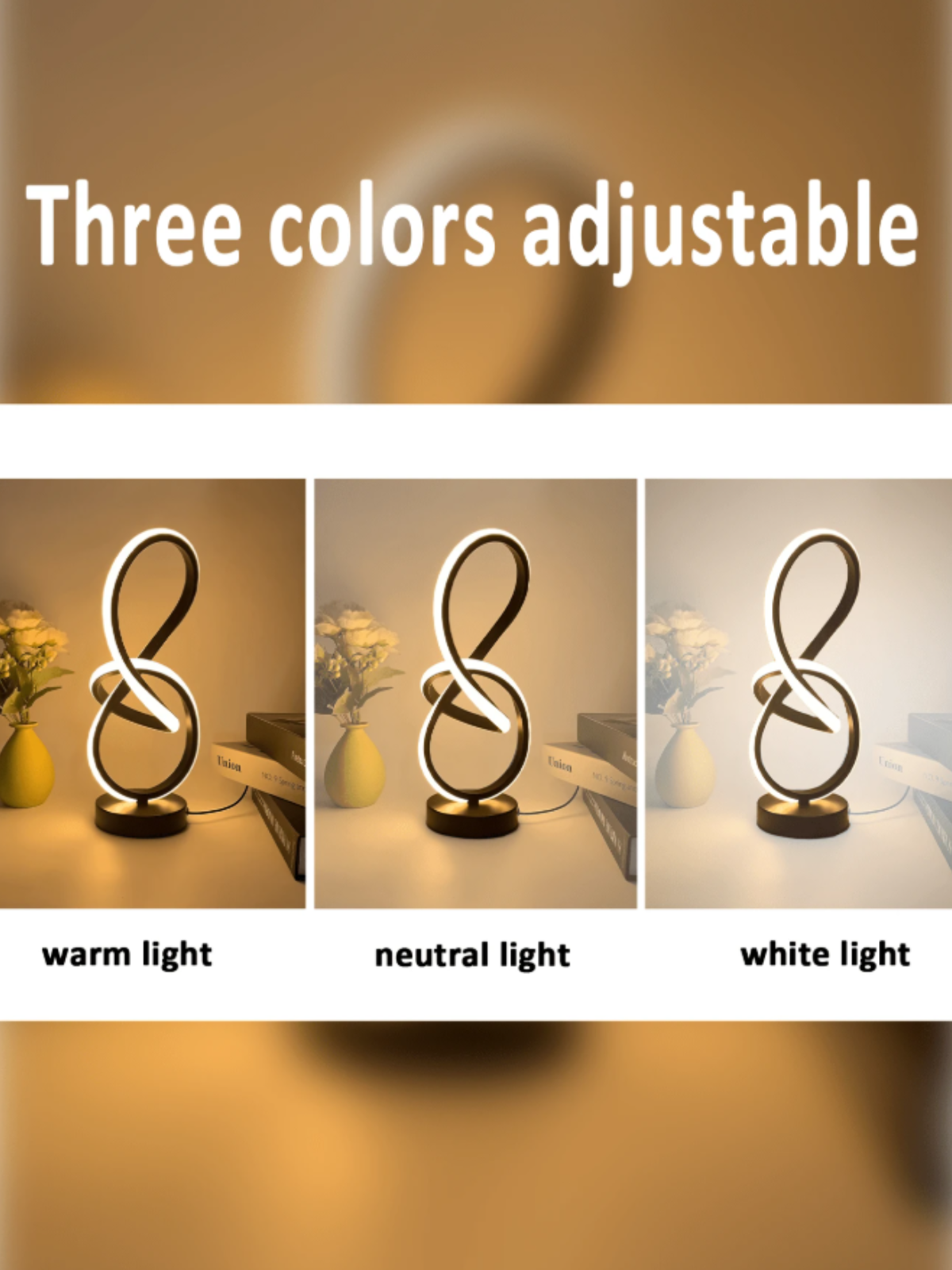 Modern LED Desk Lamp, 3-Color Adjustable Atmosphere Light