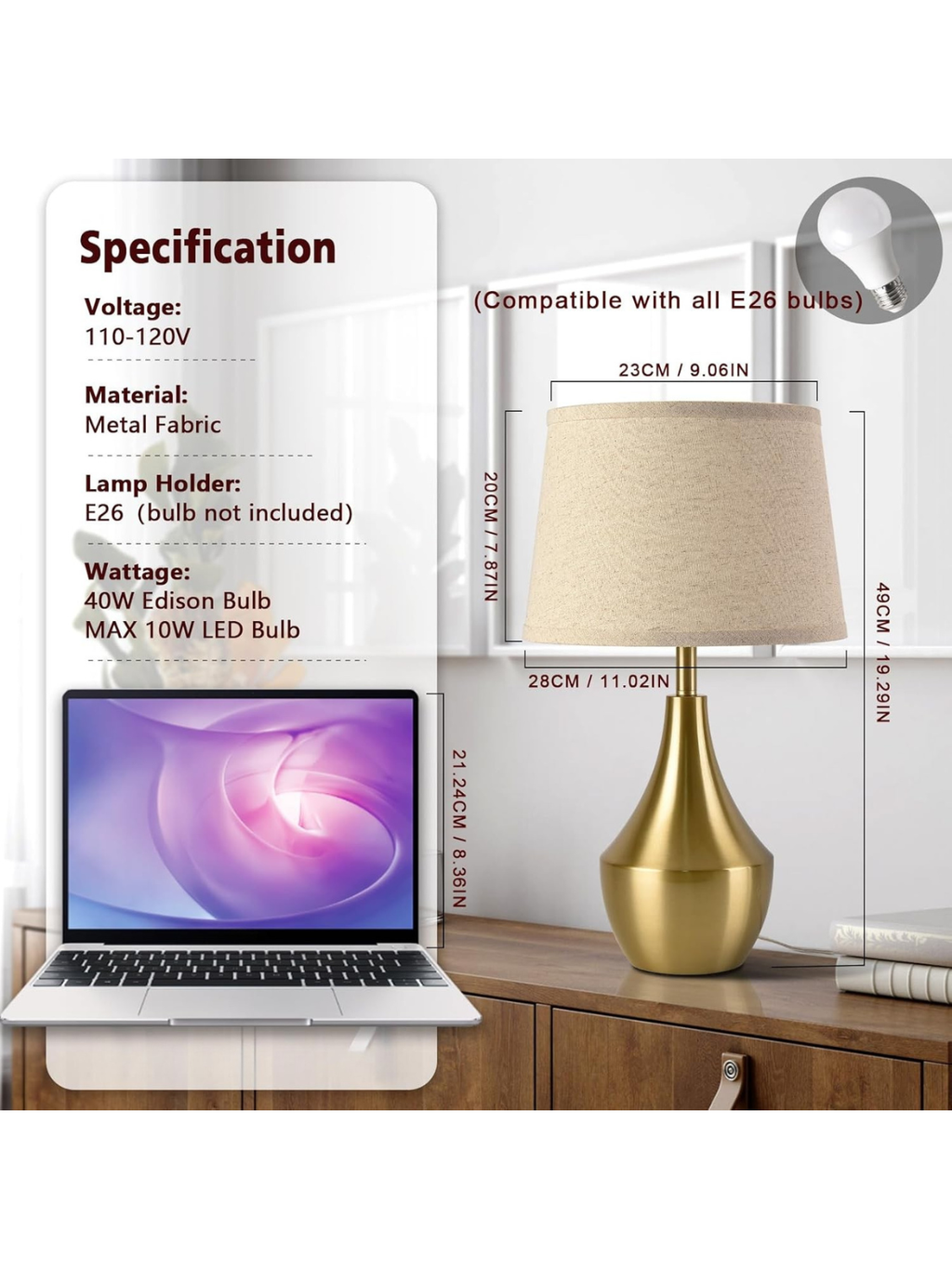Modern Brushed Brass Table Lamp with Sculptural Gold Base