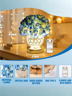 Artificial Blue Hydrangea Flower Lamp with Gold Crystal Vase