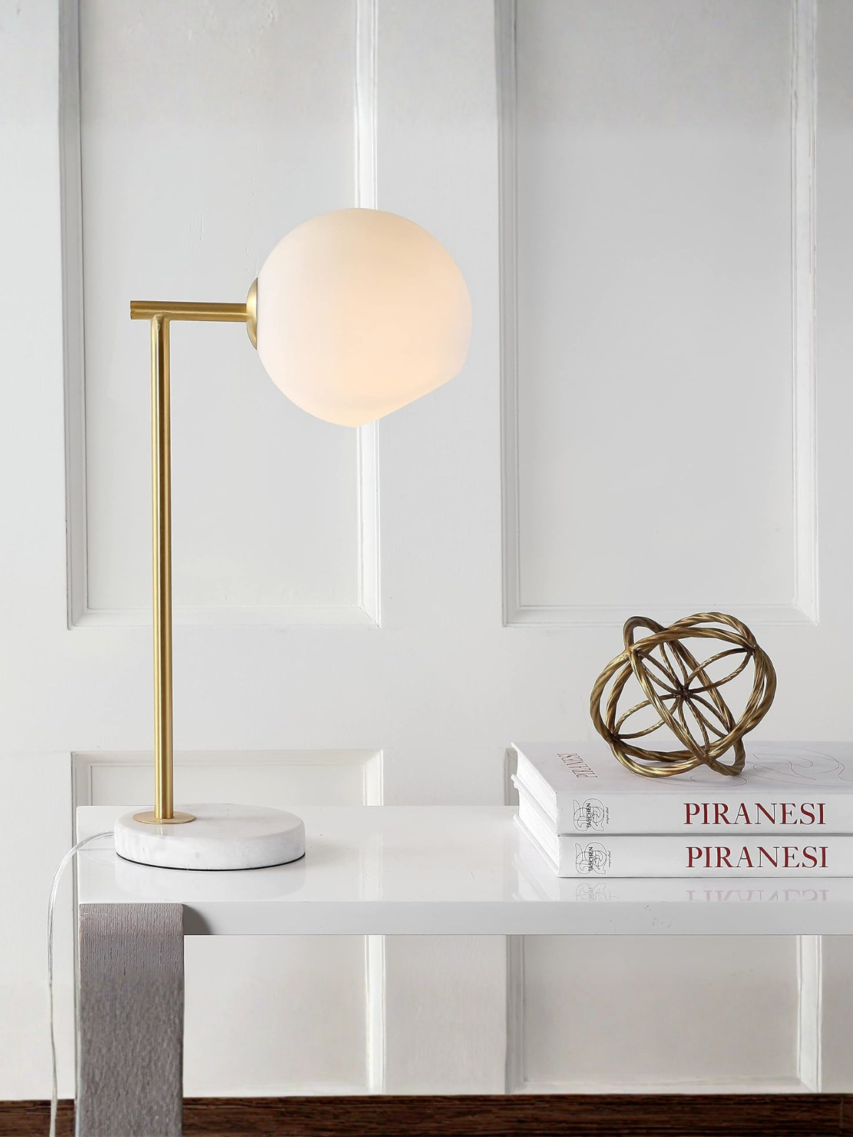 Modern Brass Globe Table Lamp with Genuine Marble Base