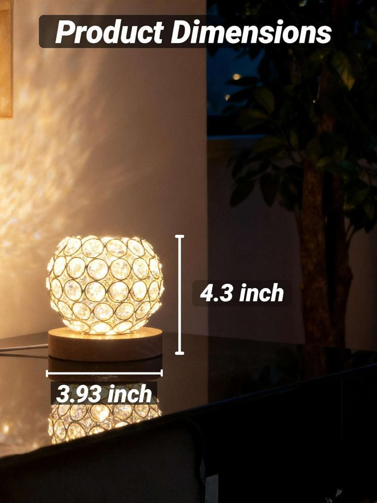 Smart Voice Controlled Crystal Sphere Decor Lamp Wood Base
