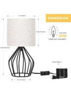 Modern Black Metal Cage Table Lamp with Fabric Shade