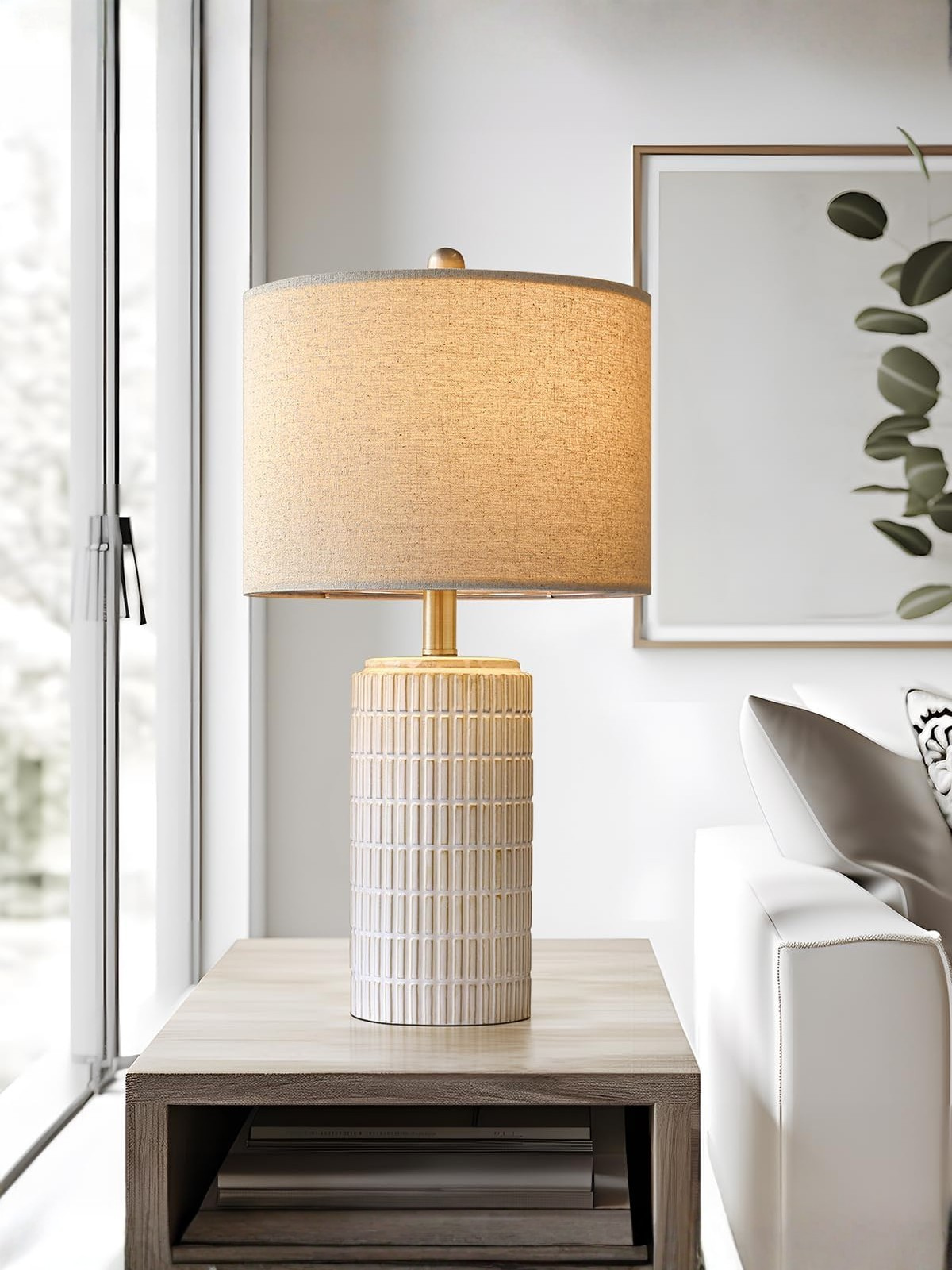 Modern White Ceramic Table Lamp for Bedroom and Living Room