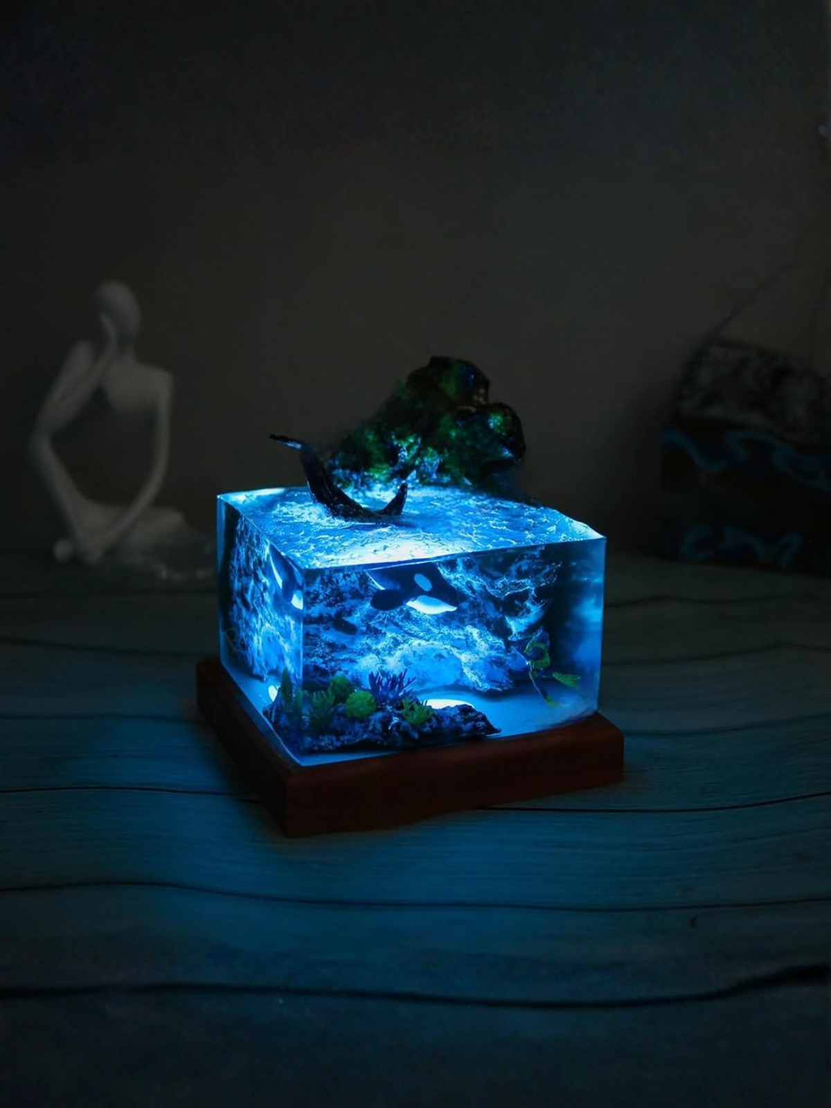 Handmade Miniature World Epoxy Resin Cube Lamp Decor