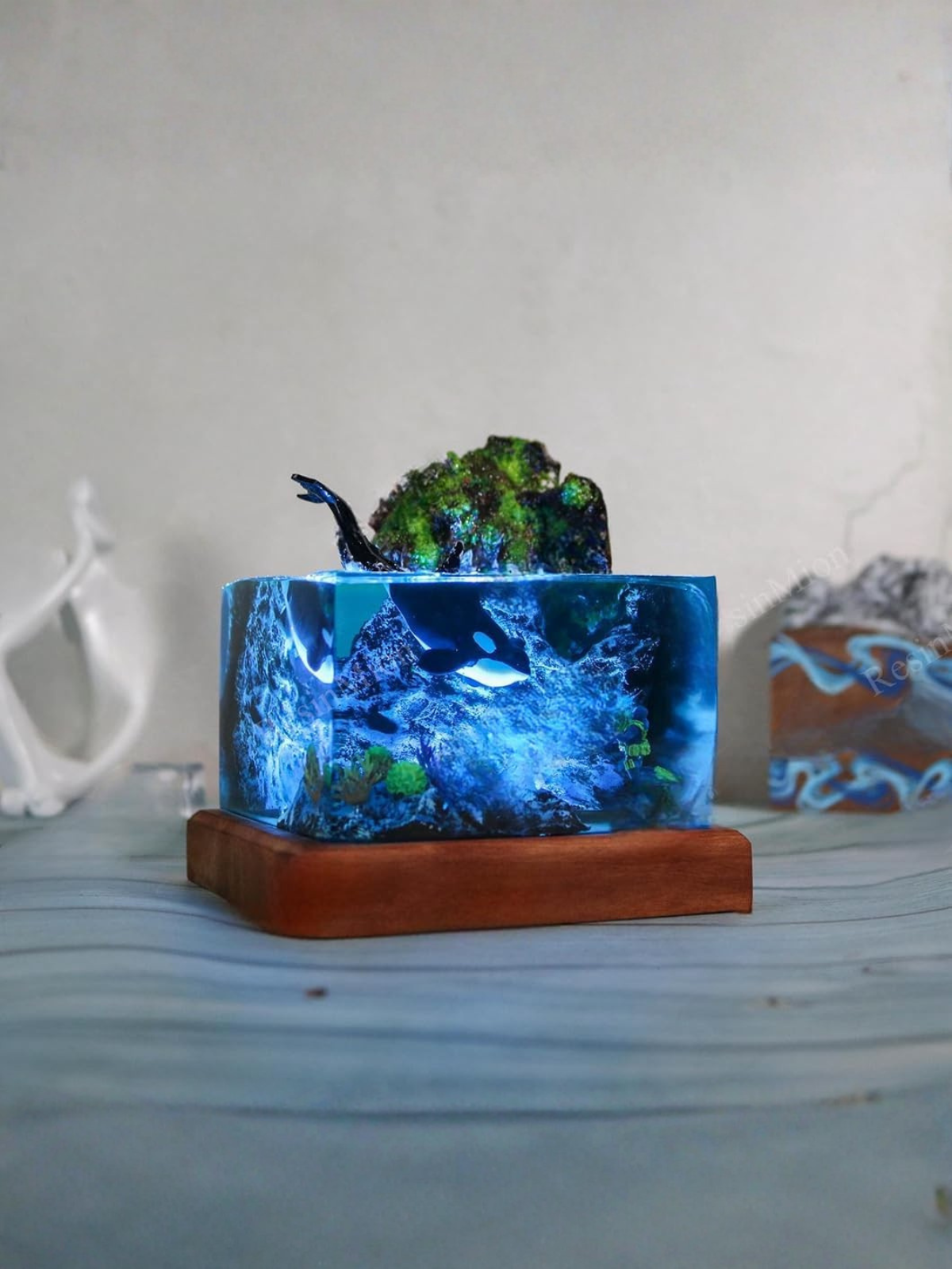 Handmade Miniature World Epoxy Resin Cube Lamp Decor