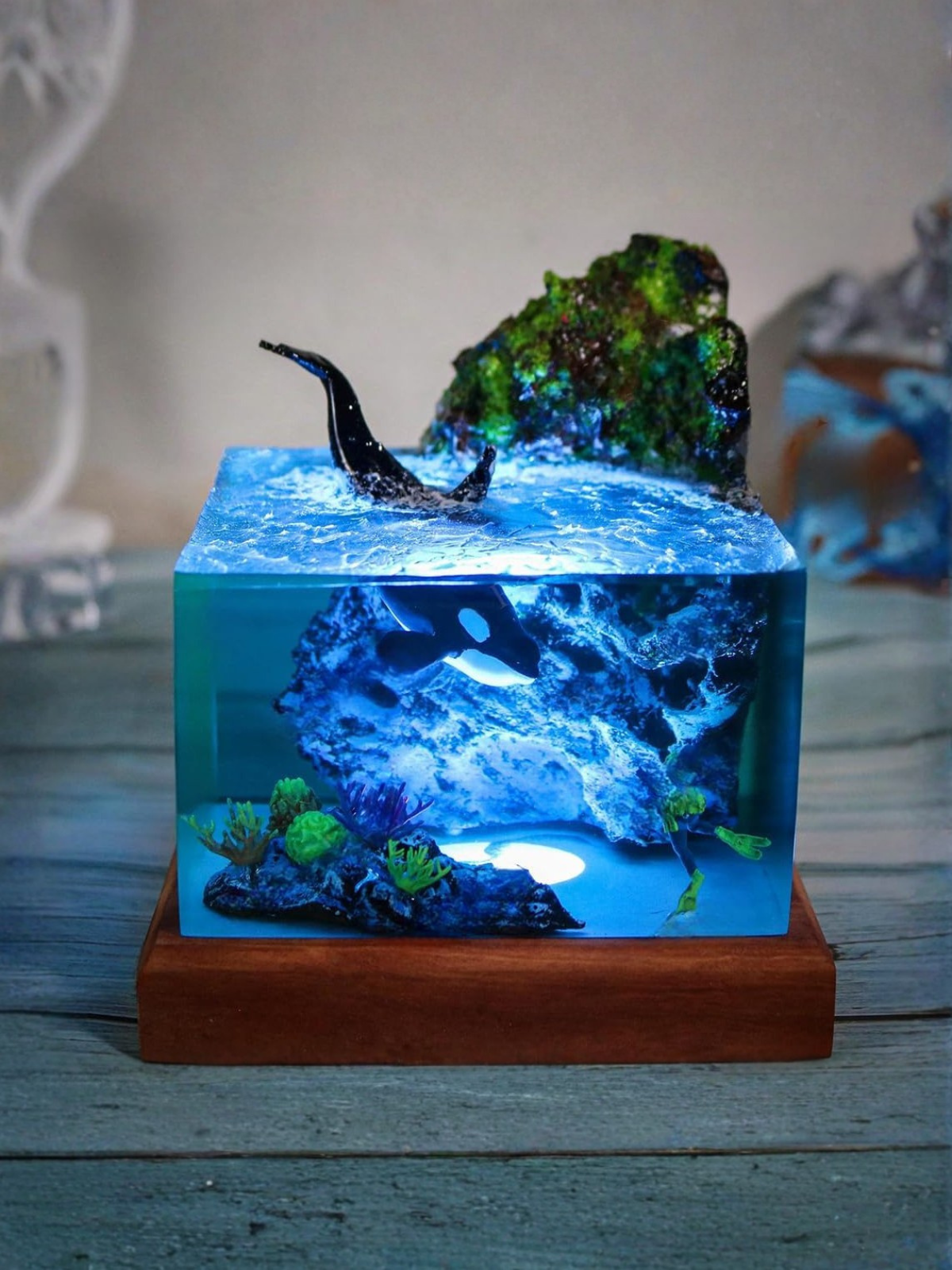 Handmade Miniature World Epoxy Resin Cube Lamp Decor
