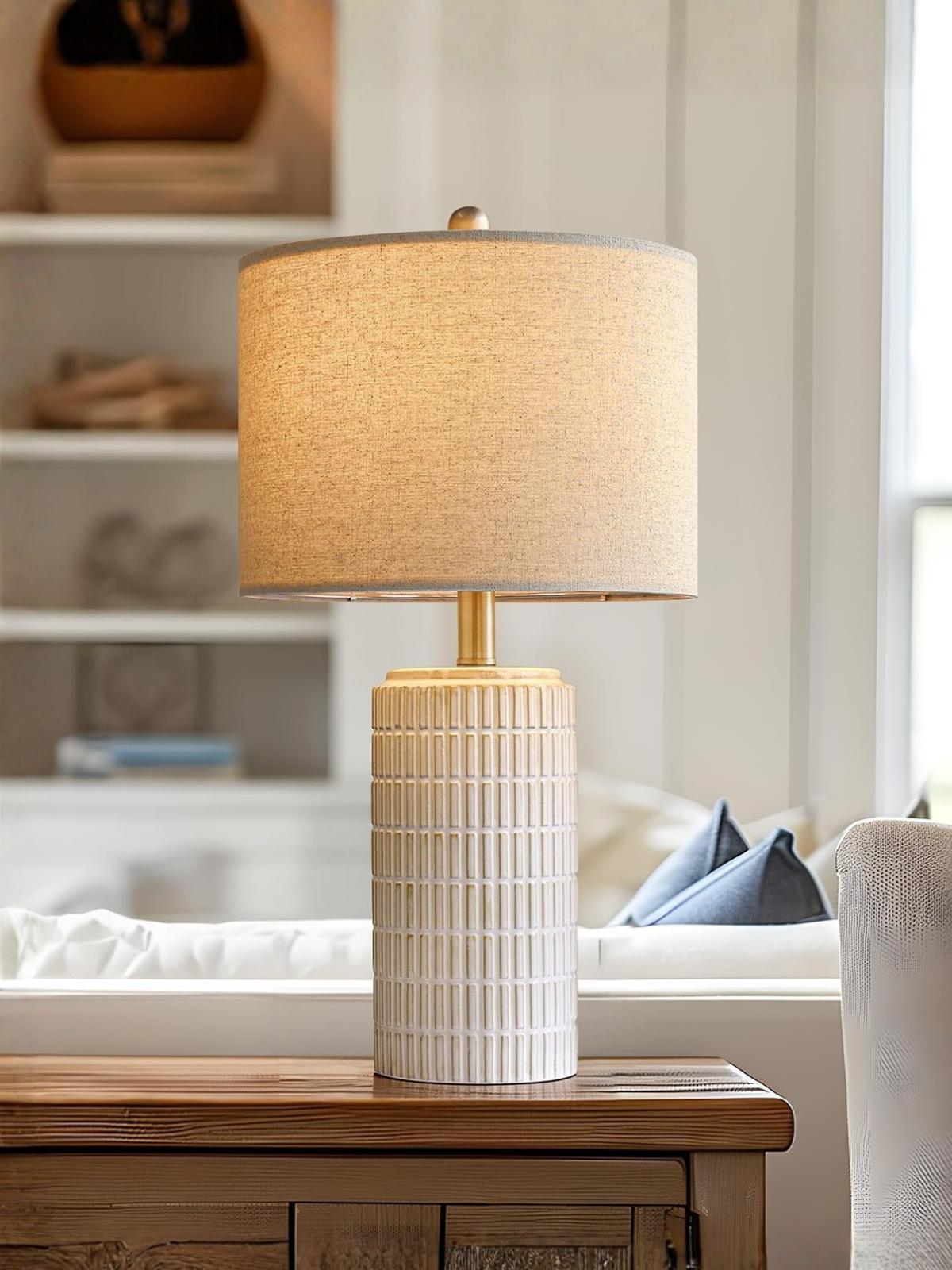 Modern White Ceramic Table Lamp for Bedroom and Living Room