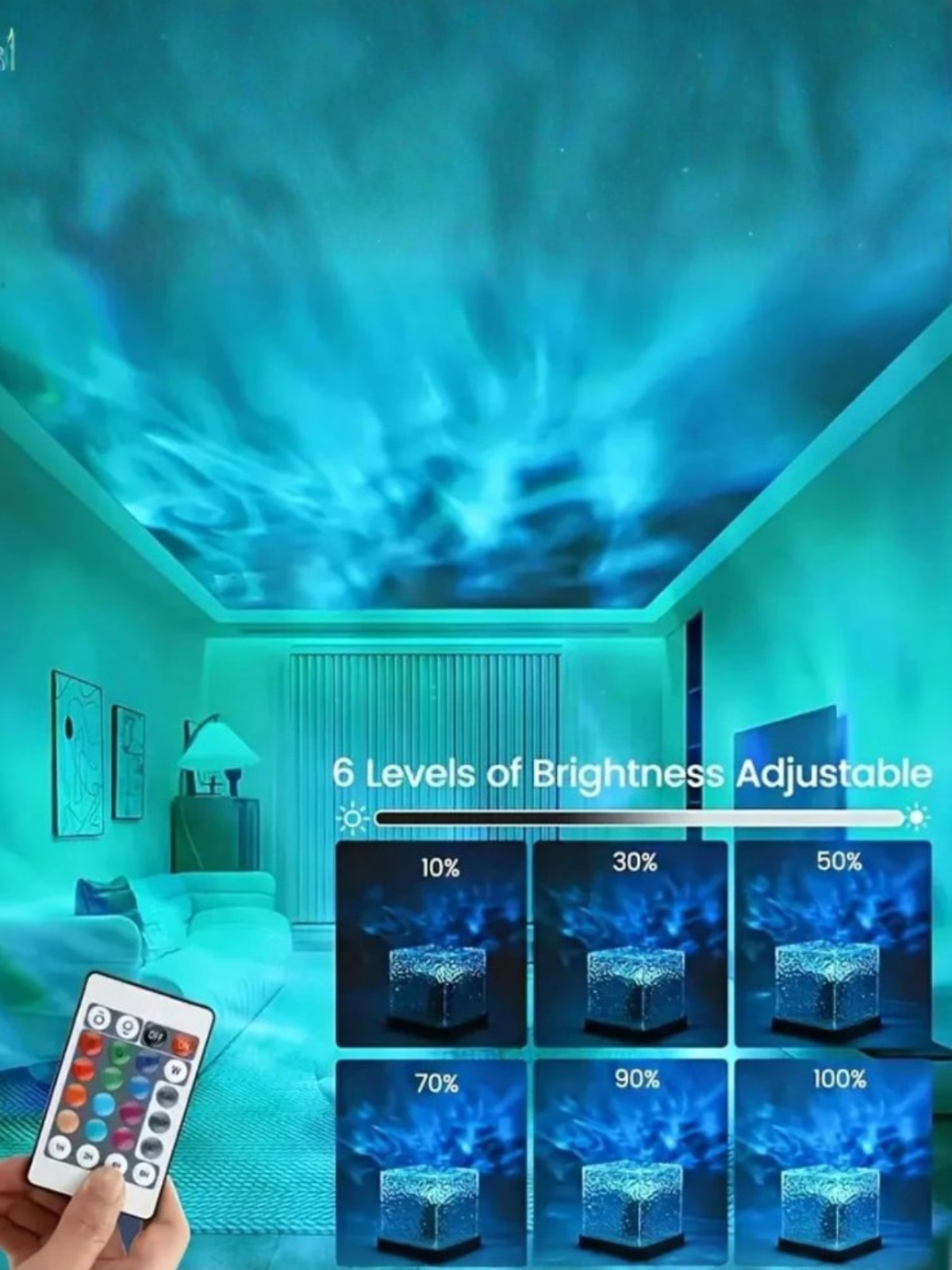 Water Ripple Aurora Projector 16-Color Ocean Wave Atmosphere Lamp