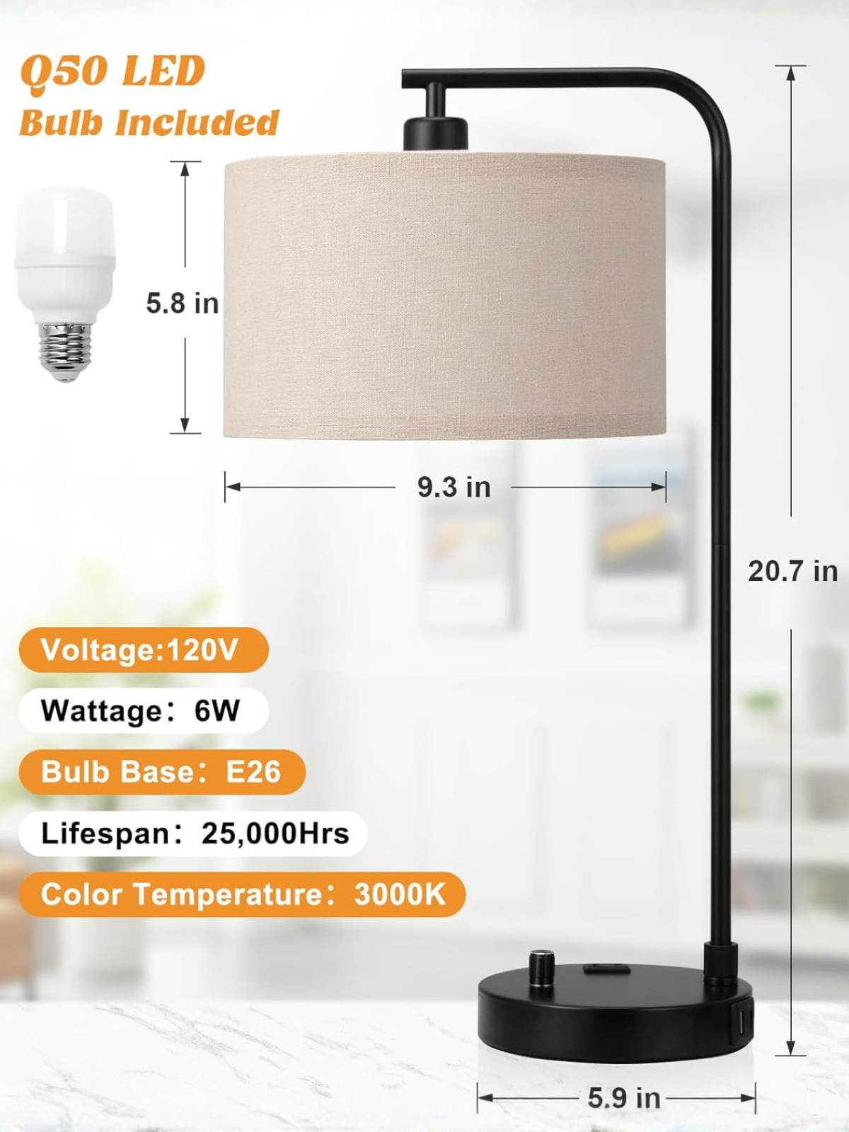 Modern Cantilever Bedside Lamp with USB Ports and Outlet