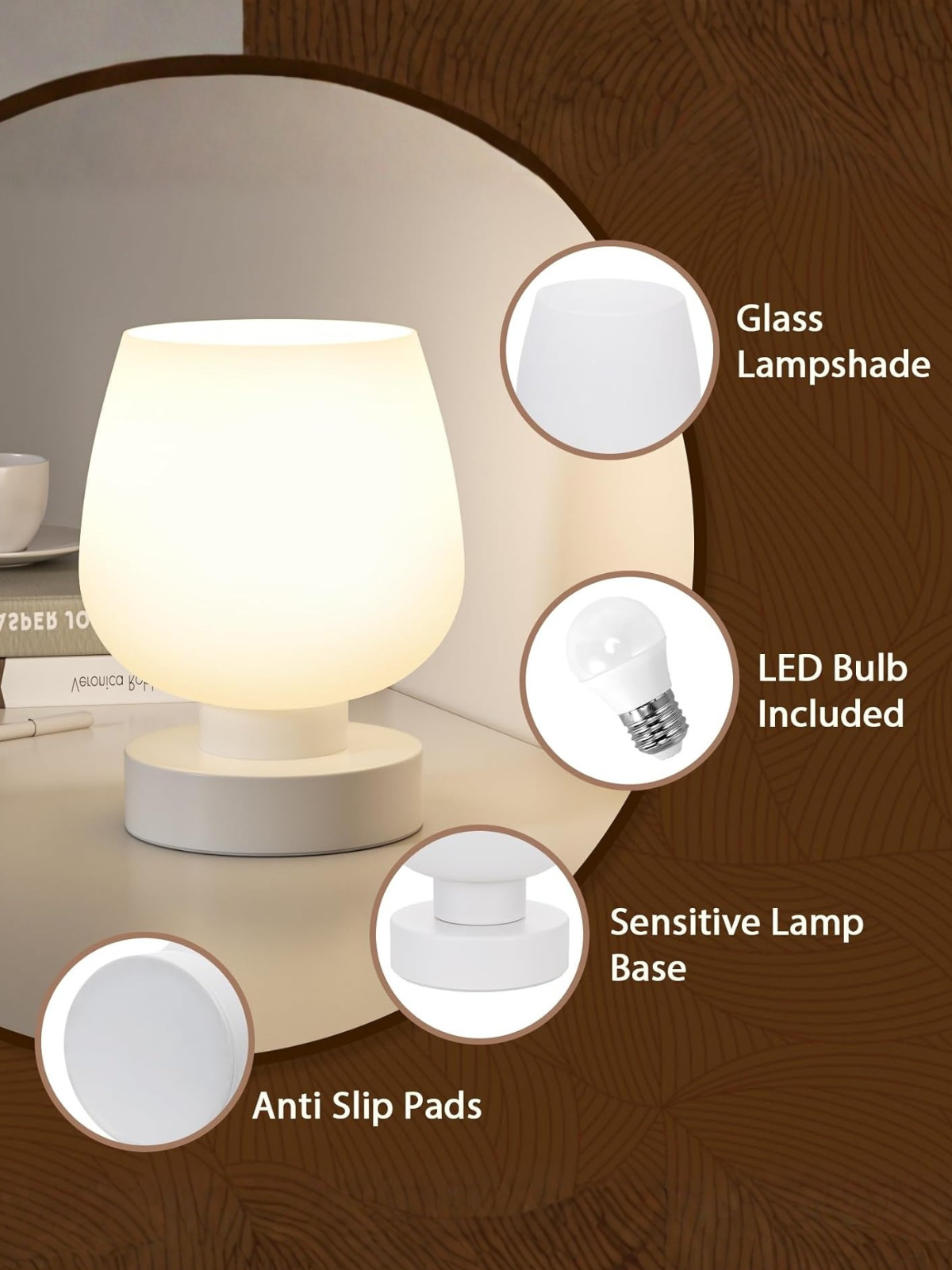 Modern Frosted Opal Glass Bedside Lamp with Touch Control