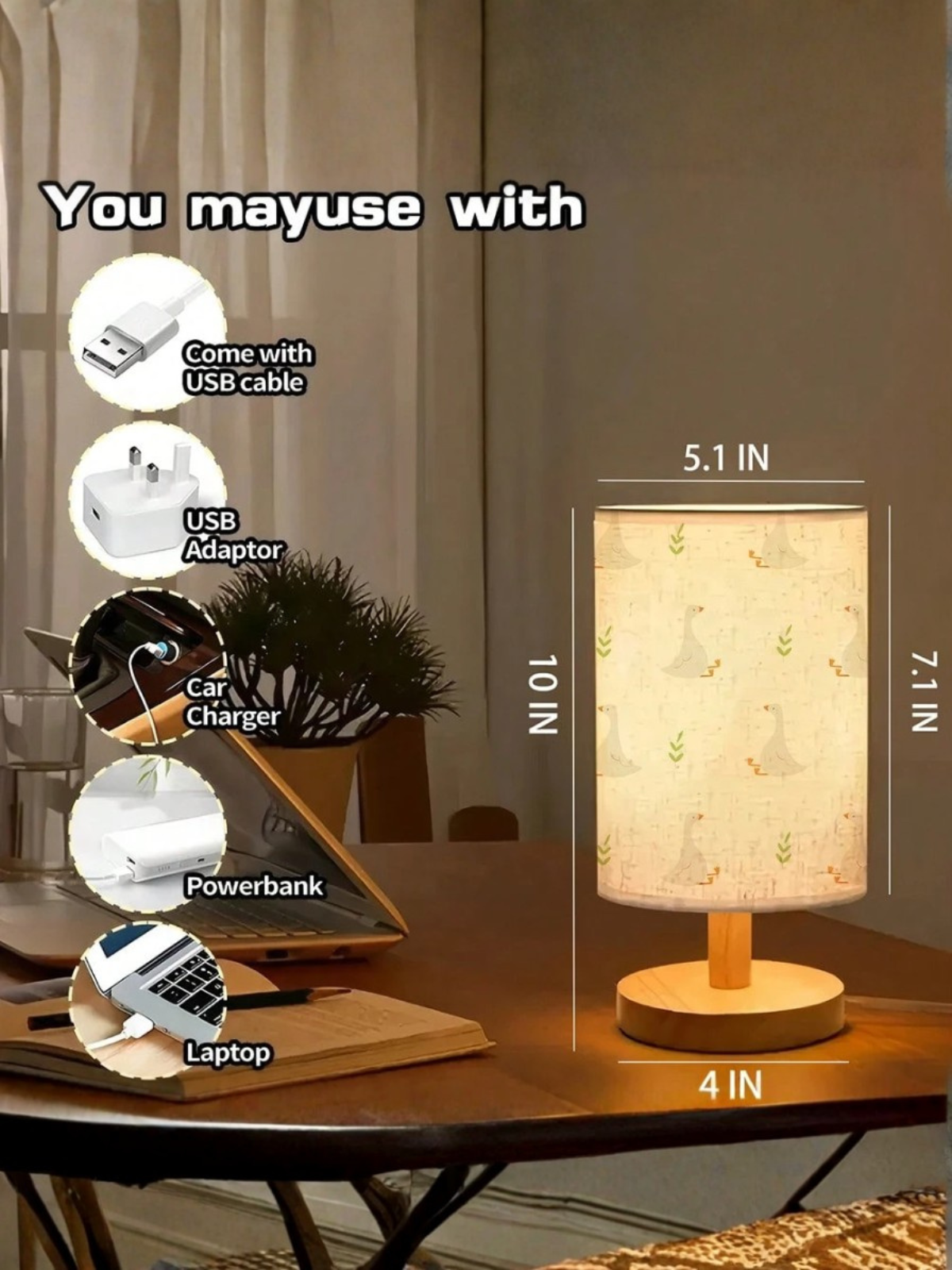 Cute Big Goose LED Desk Lamp, Classic Wood Bedside Light