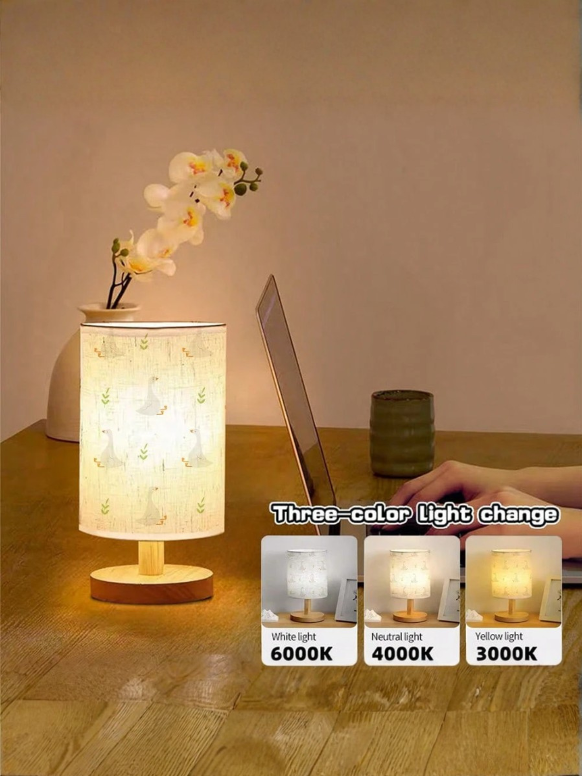 Cute Big Goose LED Desk Lamp, Classic Wood Bedside Light