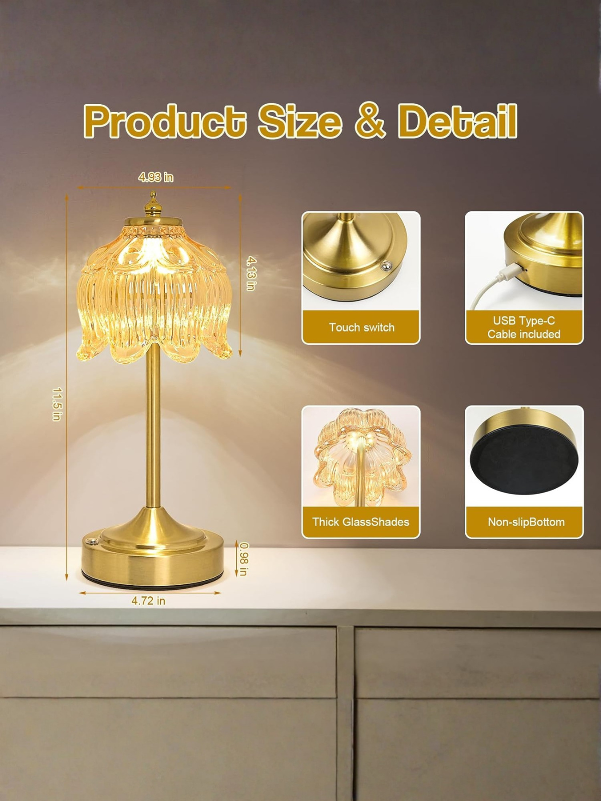 Victorian Lotus Flower Cordless Decor Lamp with Large Battery