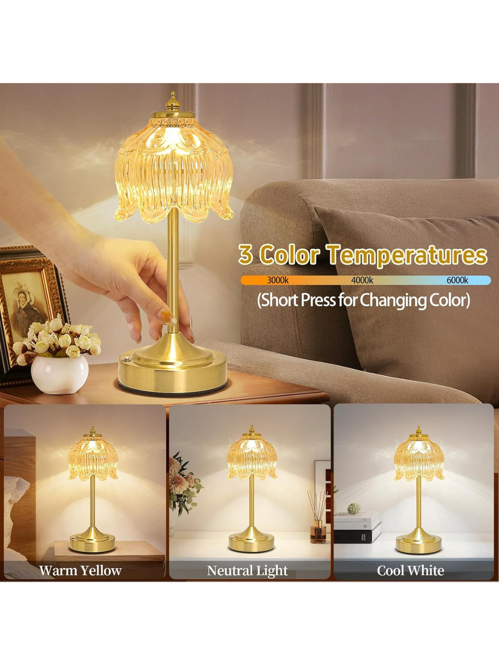 Victorian Lotus Flower Cordless Decor Lamp with Large Battery