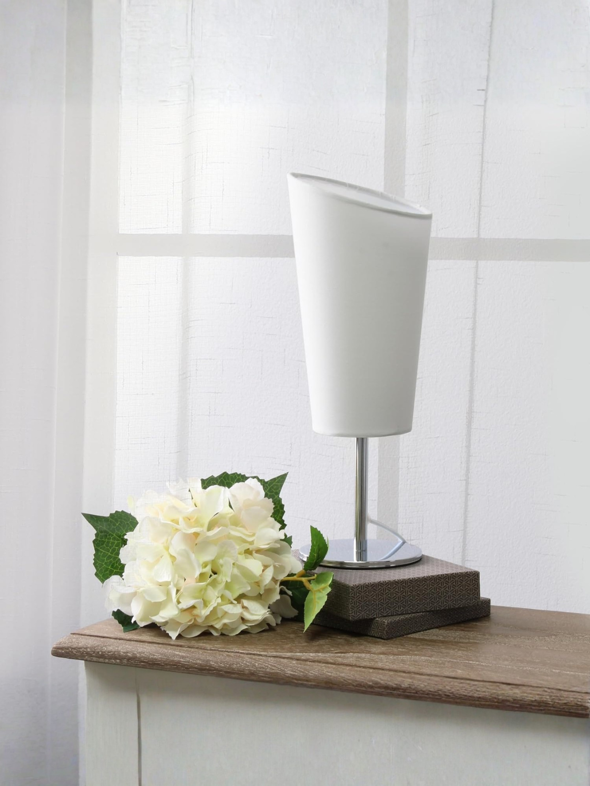Modern Angled Fabric Shade Table Lamp with Chrome Base