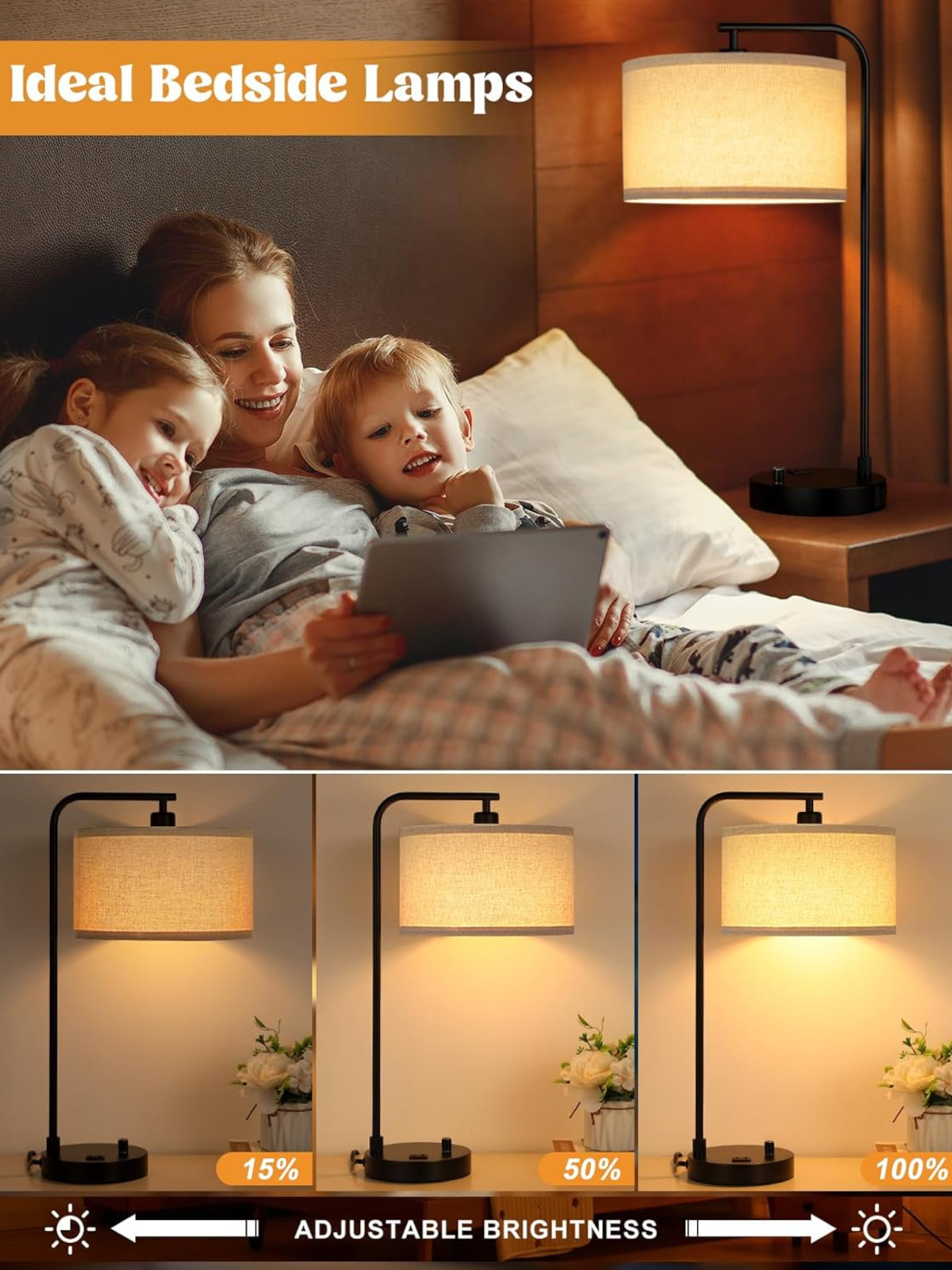 Modern Cantilever Bedside Lamp with USB Ports and Outlet