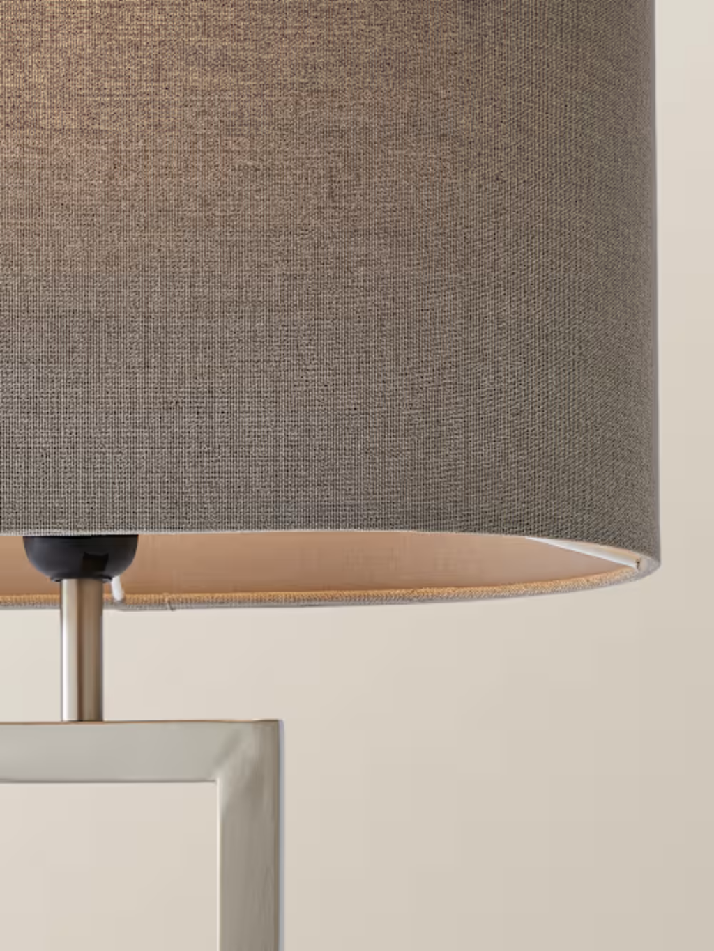 Brushed Chrome Hourglass Table Lamp With Grey Oval Shade