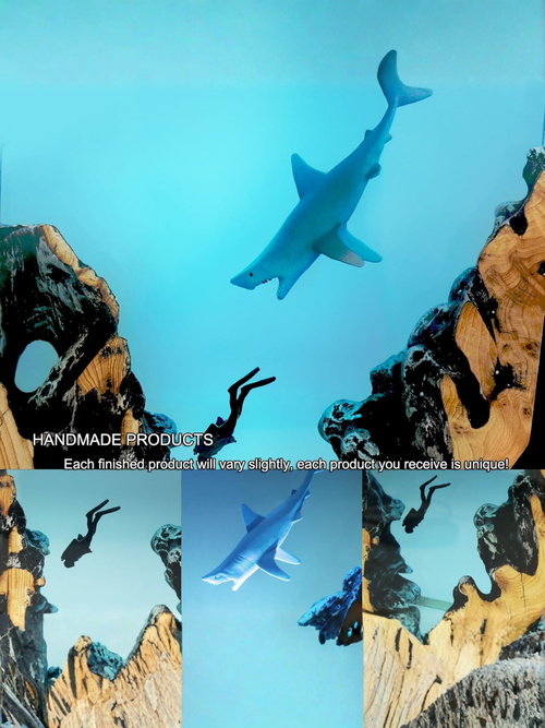 Handmade Epoxy Resin Shark Lamp with Ocean Diver Scene