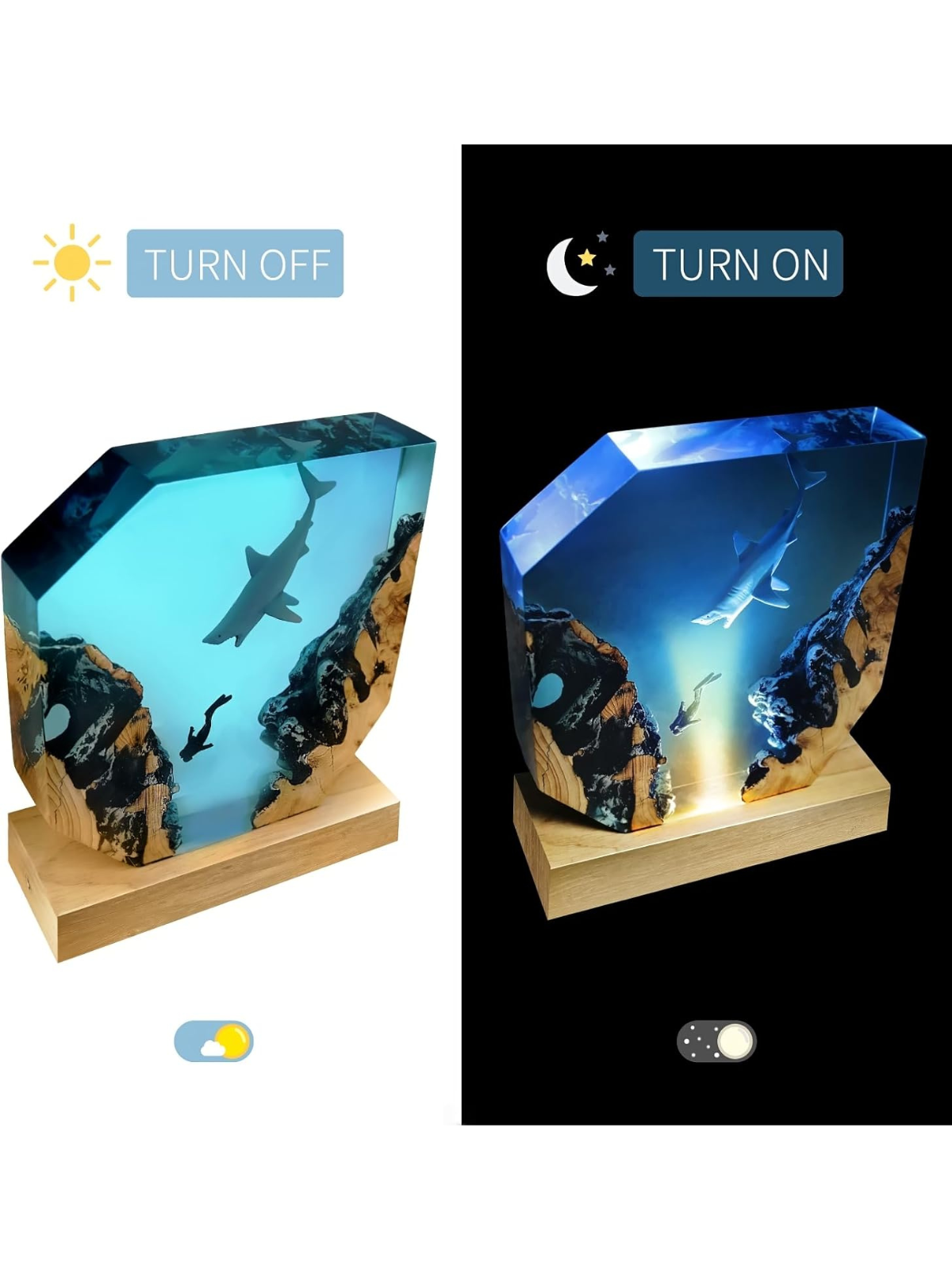 Handmade Epoxy Resin Shark Lamp with Ocean Diver Scene