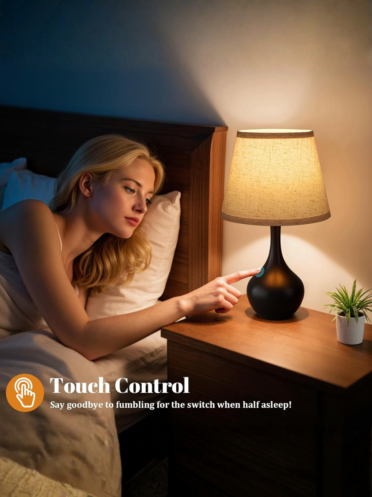 Modern 3-Way Dimmable Touch Lamp with Linen Shade