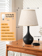 Modern 3-Way Dimmable Touch Lamp with Linen Shade