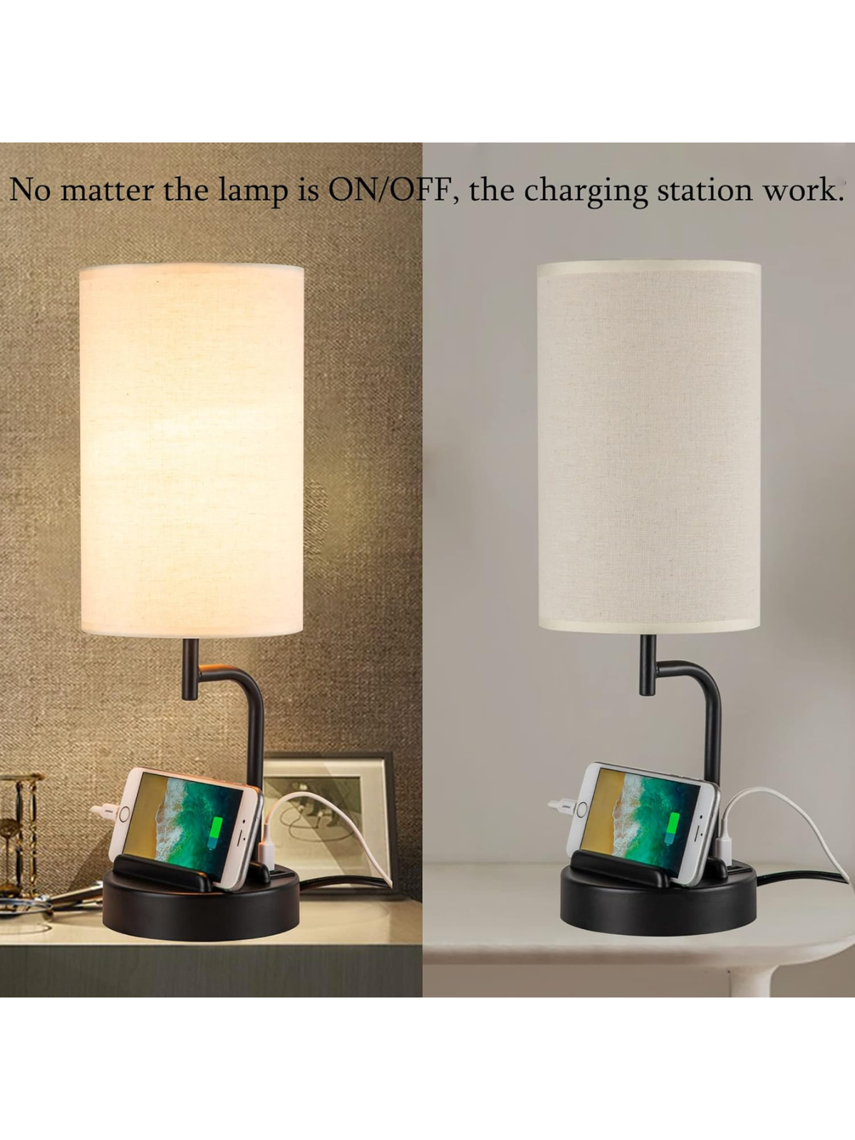 Modern Minimalist Touch Bedside Lamp with Integrated Phone Stands