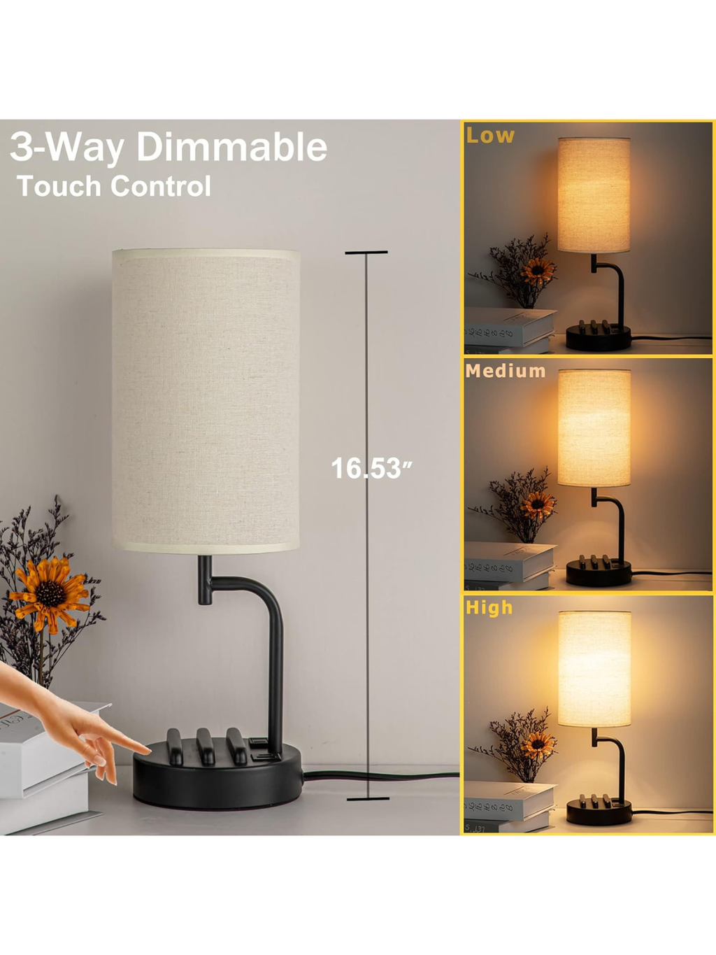 Modern Minimalist Touch Bedside Lamp with Integrated Phone Stands