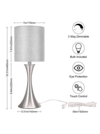 Modern 3-Way Touch Table Lamp with Grey Fabric Shade