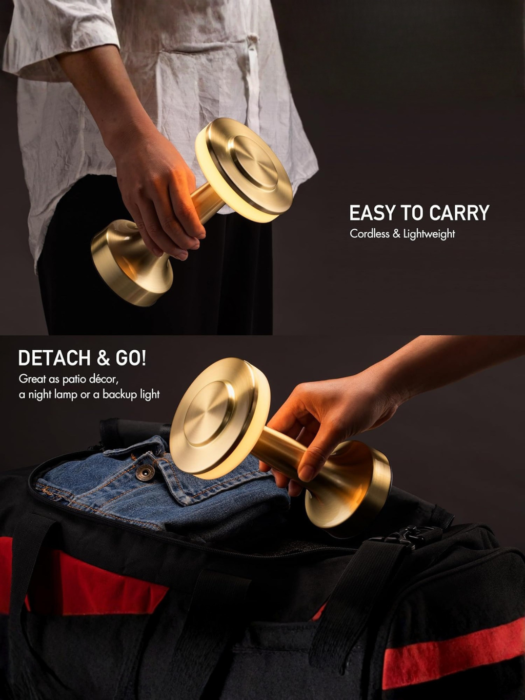 Portable Gold LED Table Lamp with 48-Hour Battery Life