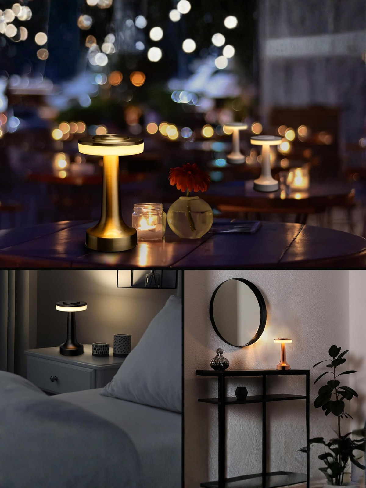 Portable Gold LED Table Lamp with 48-Hour Battery Life