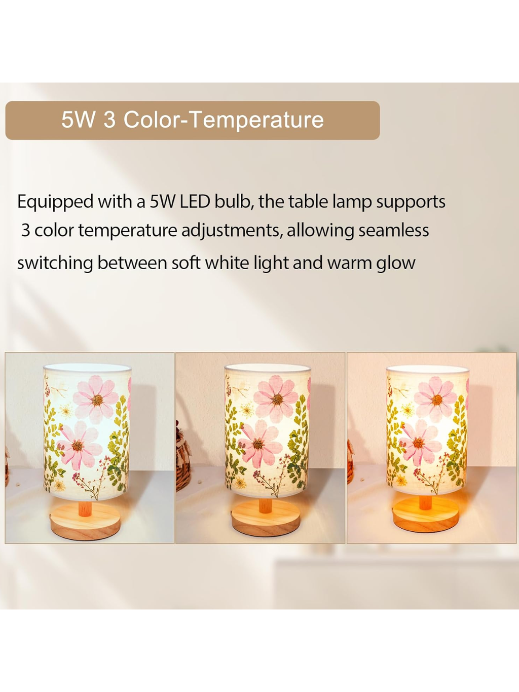 Handmade Pressed Dried Flower Bedside Lamp With Wooden Base