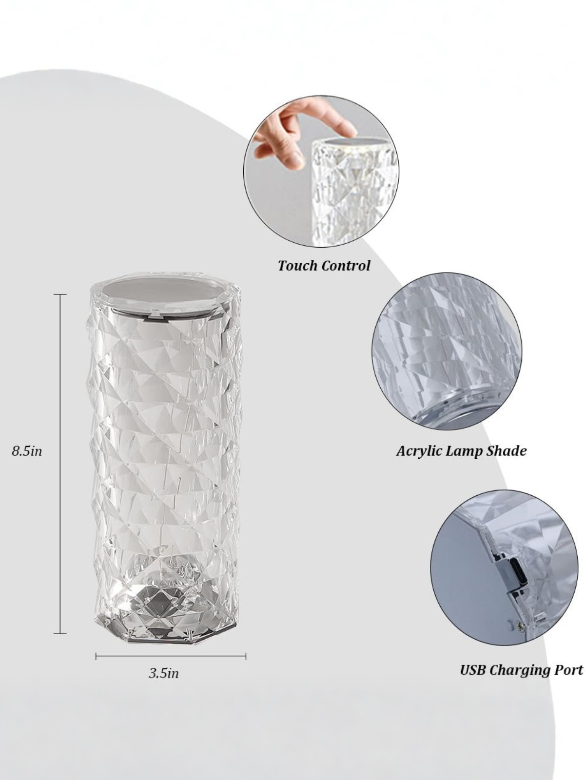 Portable Crystal Rose Table Lamp with 3 Color Modes