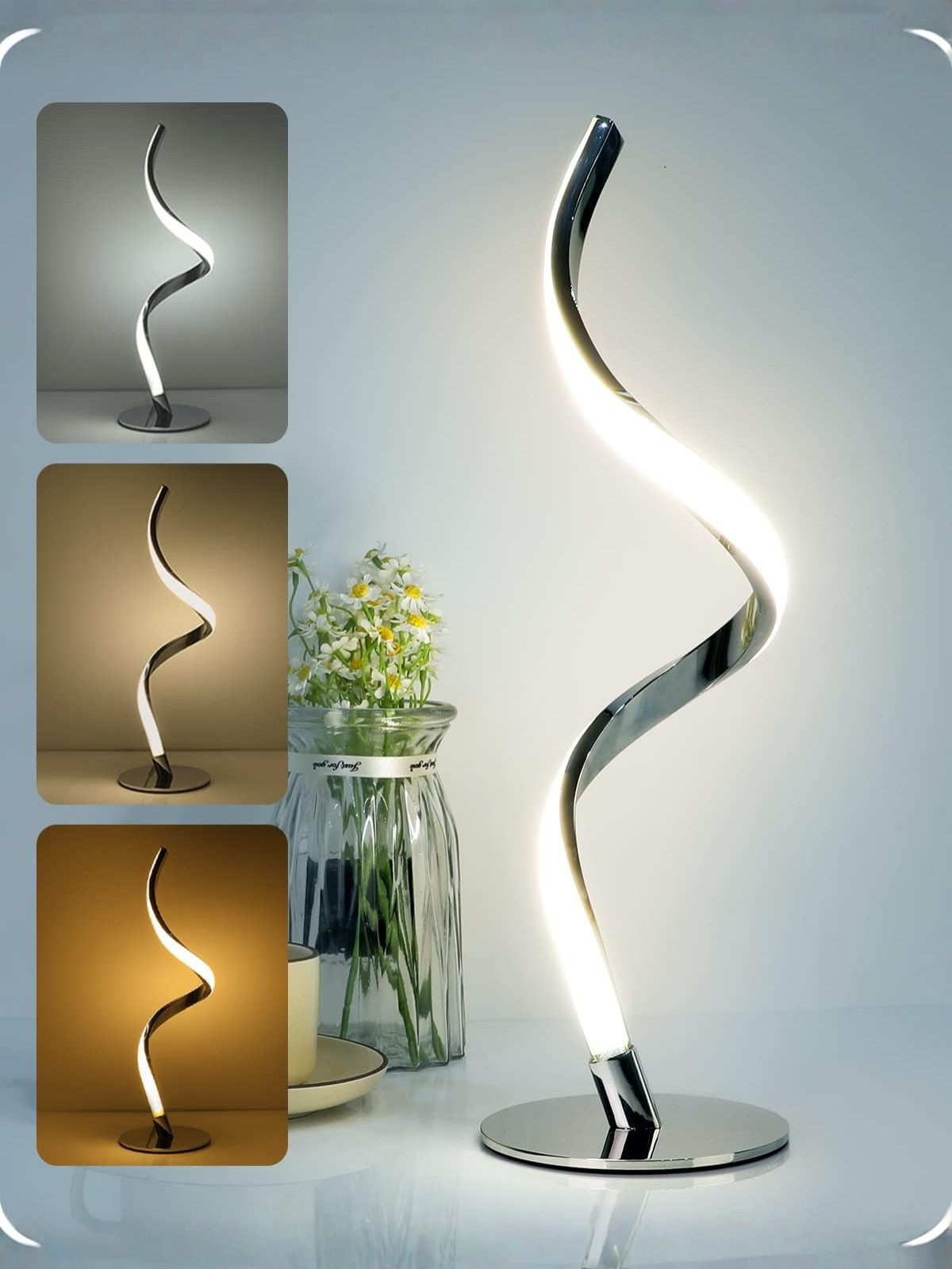 Minimalist Silver Spiral Decor Lamp With Three Lighting Colors