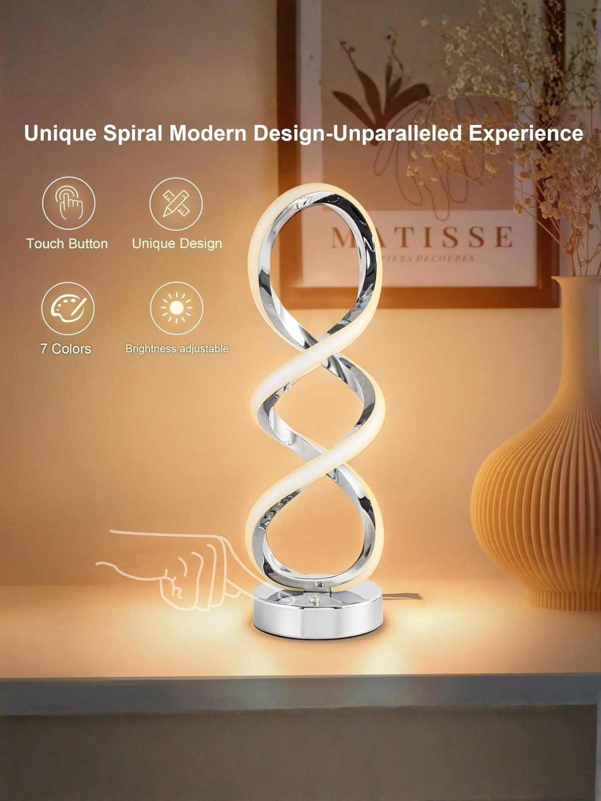 Hand Twisted Silver Spiral Decor Lamp With RGB Colors